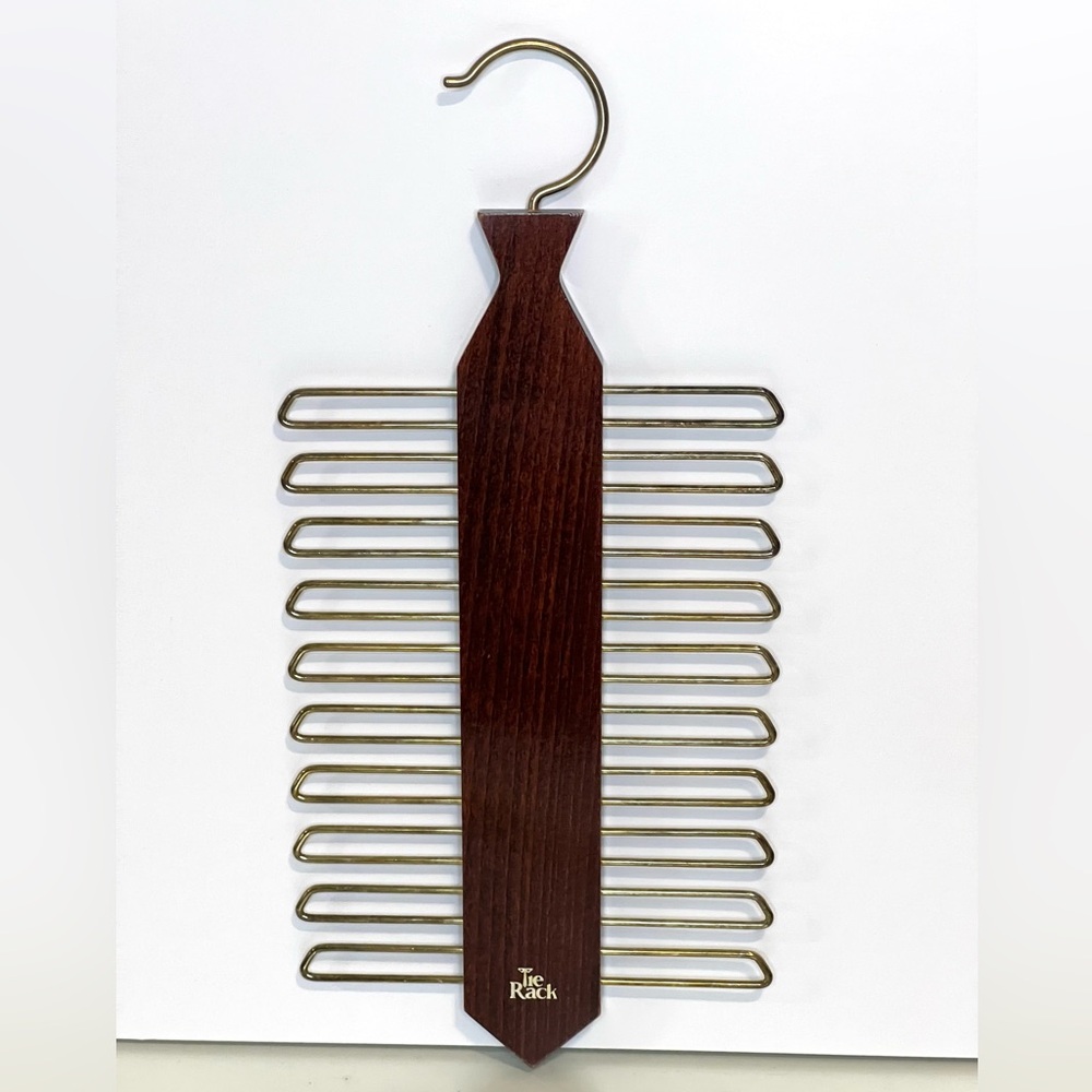 Vintage Walnut 11” Tie Rack with 20 Hangers Made in England Nice Wood Grain